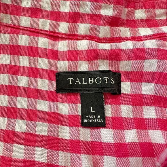 Talbots Pink White Gingham Roll Sleeve Top Large - Picture 3 of 6